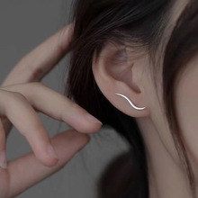 s925纯银流线耳钉女小众设计夏季轻奢耳环高级感新款潮耳饰批发