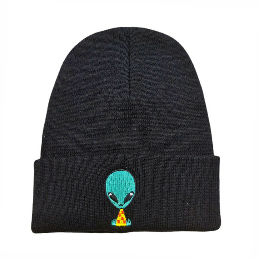 Cross-Border Alien Embroidery Knitted Hat European and American Men's and Women's Autumn and Winter Outdoor Warm Hat Skull Curling Woolen Cap Beanie Hat