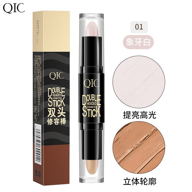 Qic Concealer Double-Headed Contour Stick Three-Dimensional Face Brightening Highlighter V Face Finishing Shading Powder Cosmetics Wholesale