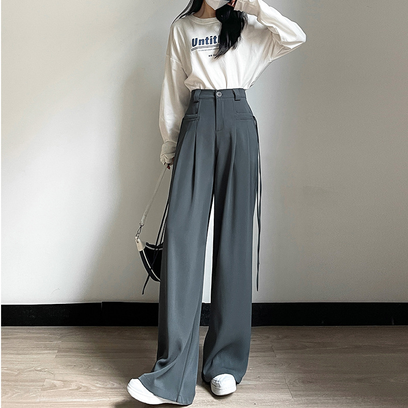 American Suit Pants Draped Pants Women's Spring and Autumn New Casual Pants Women's Clothing Straight-Leg Pants Mop Wide Leg Pants