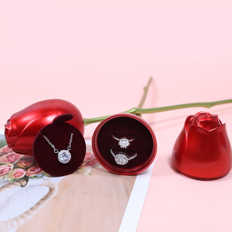 Valentine's Day Confession Single Rose Gift Box Metal Plastic Spray Paint Cover Jewelry Jewelry Box Wholesale