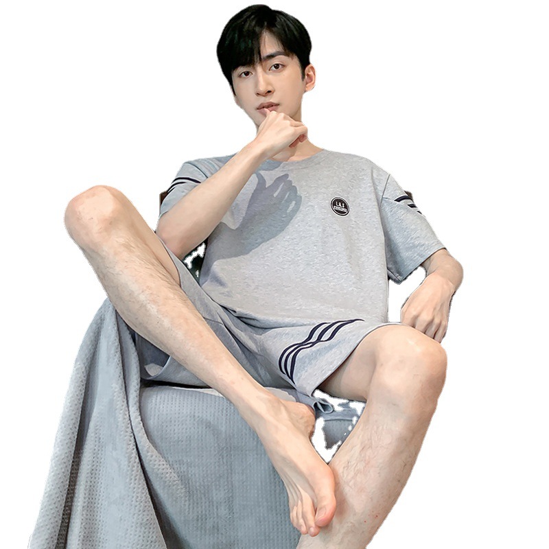 Chun Baifen Men's Pajamas Men's Summer Short-Sleeved Cotton Men's Summer Thin Boys Can Wear outside plus Size Homewear