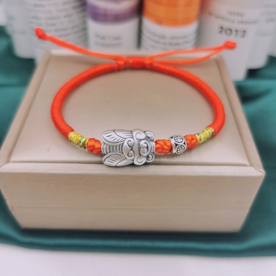 999纯银蝉鸣迎禄手绳中考高考一鸣惊人手链学业考研男女逢考必过