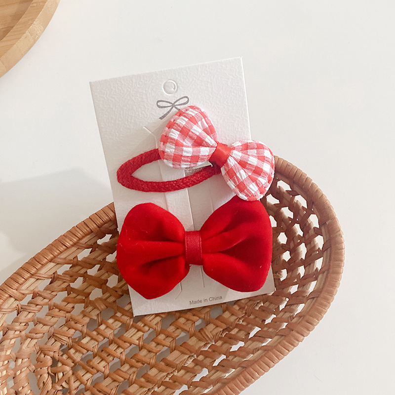 红色新款包布蝴蝶结儿童发夹可爱大红喜庆女童布艺发卡少女心发饰