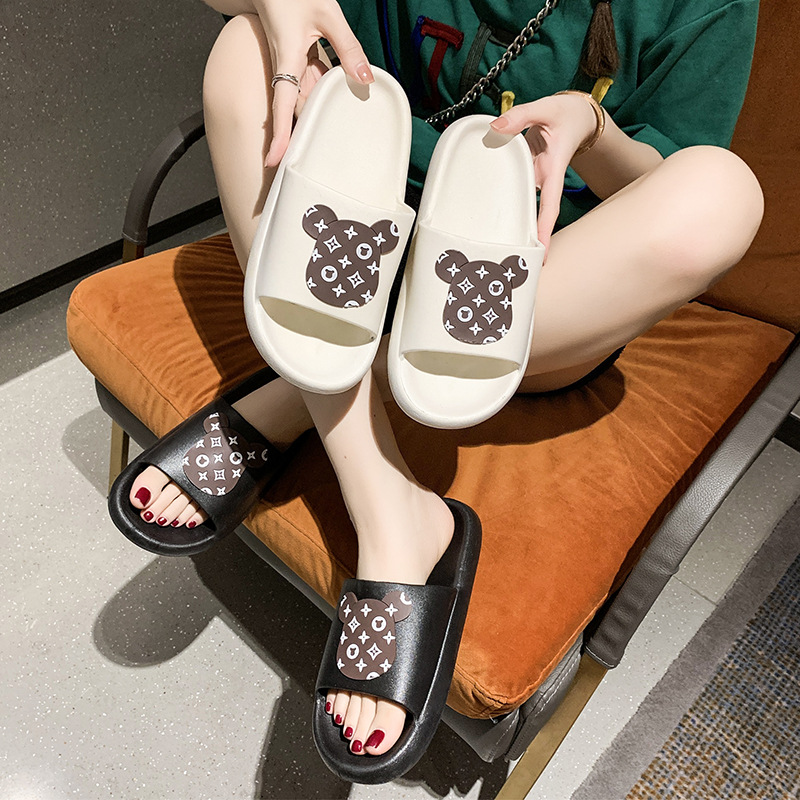 Exclusive for Cross-Border Side Bear Slippers for Women Summer Home Bathroom Bath Non-Slip Shit Feeling Couple Slippers for Women Wholesale