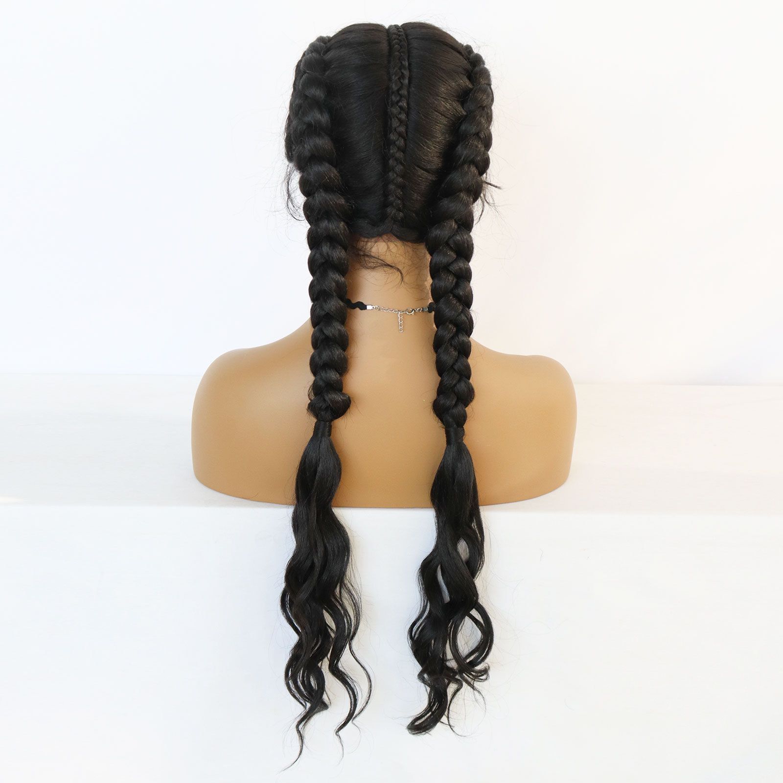 前蕾丝假发 双马尾辫子 编织麻花辫 欧美假发跨境电商专供wig现货