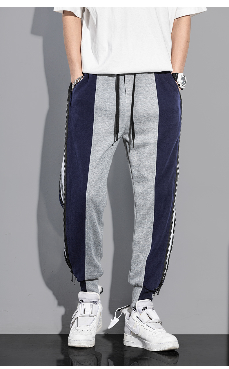 yoa春夏条纹拉链运动裤男潮牌宽松韩版哈伦束脚休闲裤ins撞色卫裤