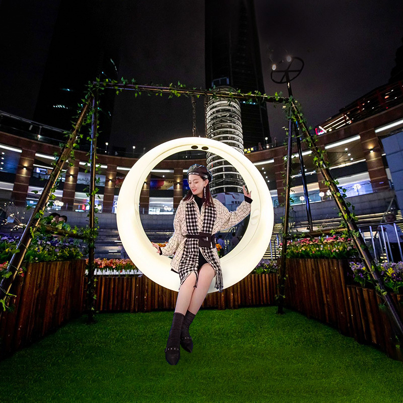 月亮秋千吊椅户外太阳能庭院夜光多人月亮摇椅民宿装饰大型发光-报价-