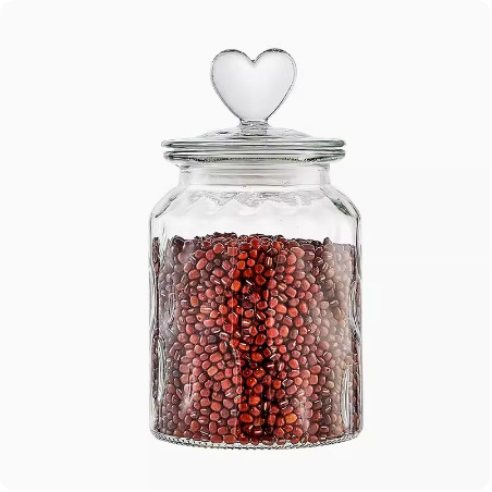 Glass Sealed Can Heart Water Drops Storage Jar Household Glass Jar Pickles Earthen Jar Transparent round Large Storage Box