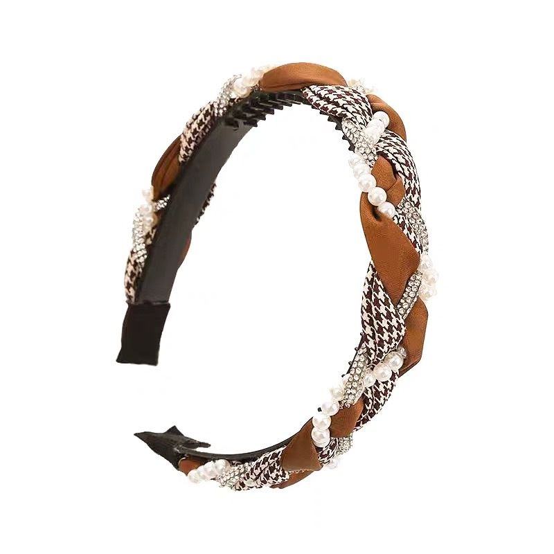 Hairpin Headband Women's Korean Style Dongdaemun Rhinestone Houndstooth Headband Dough-Twist Style Plaits Hairpin Internet Celebrity Autumn and Winter Hair Pressing Women