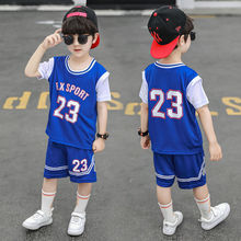 童装男童夏季篮球服2024新款儿童运动服男孩速干套装短袖假两件套