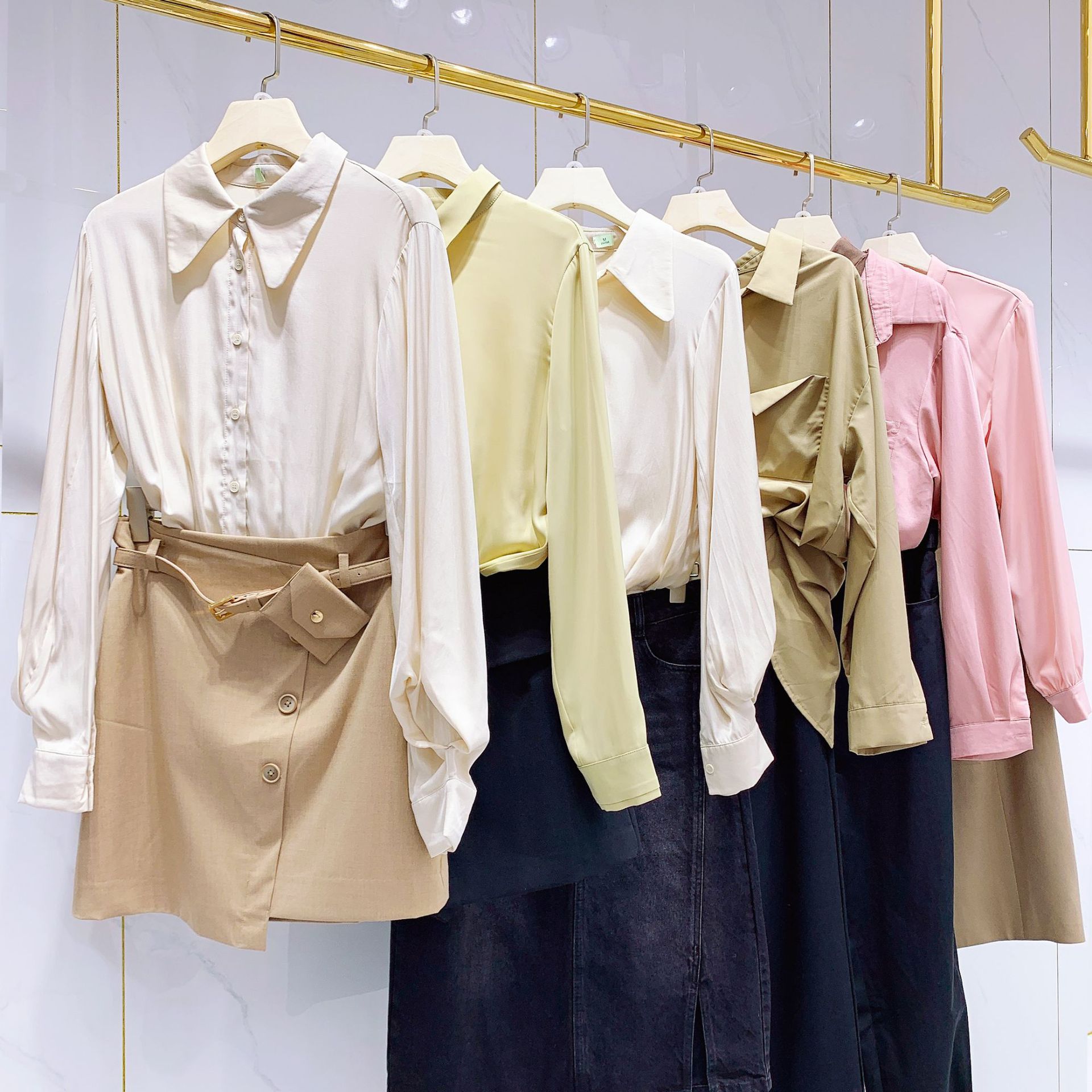 十三行早秋套装批发库存尾货清仓爱依服品牌折扣女装朵以通勤衬衫