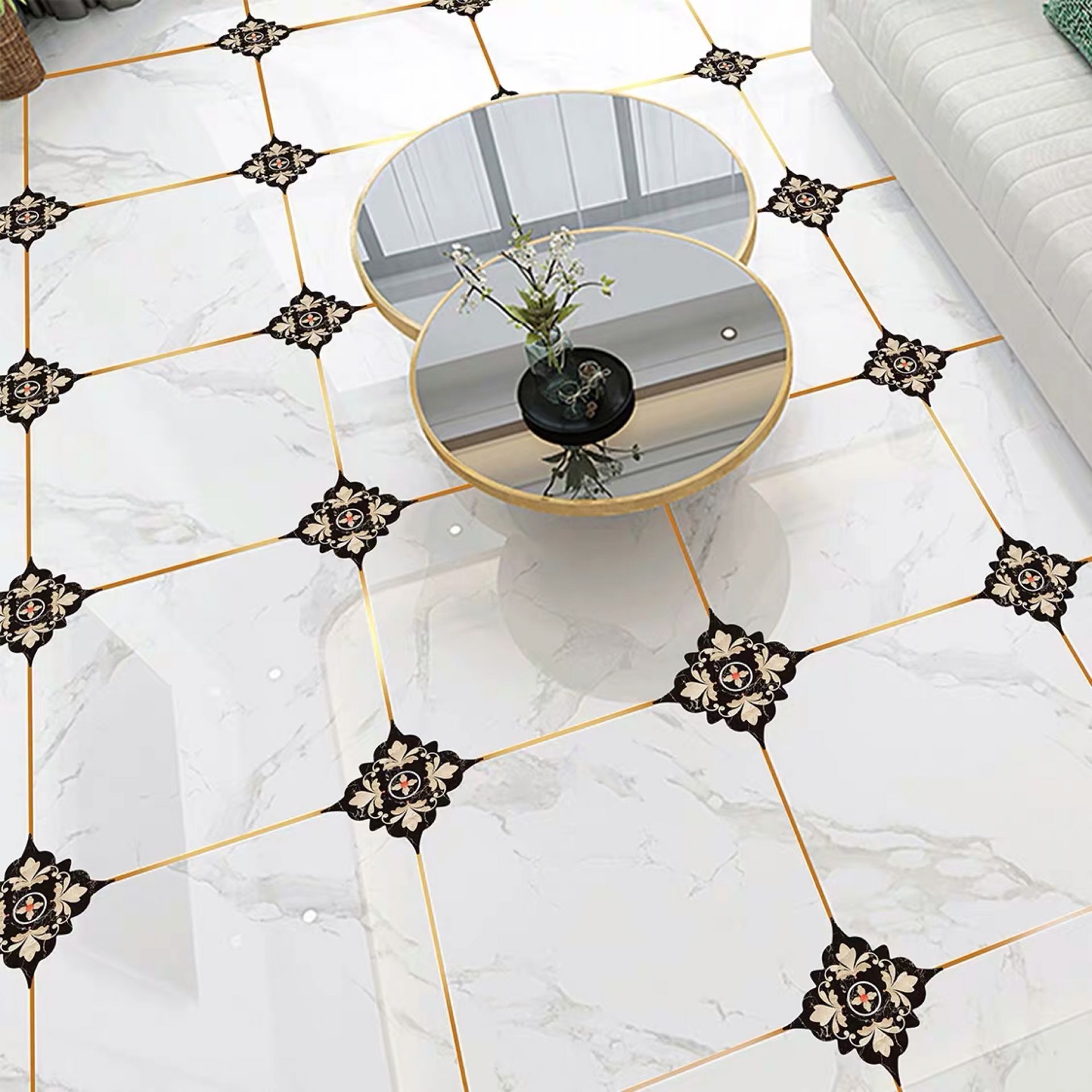 美缝装饰瓷砖贴纸地面地砖对角贴角花贴客厅地贴自粘墙贴