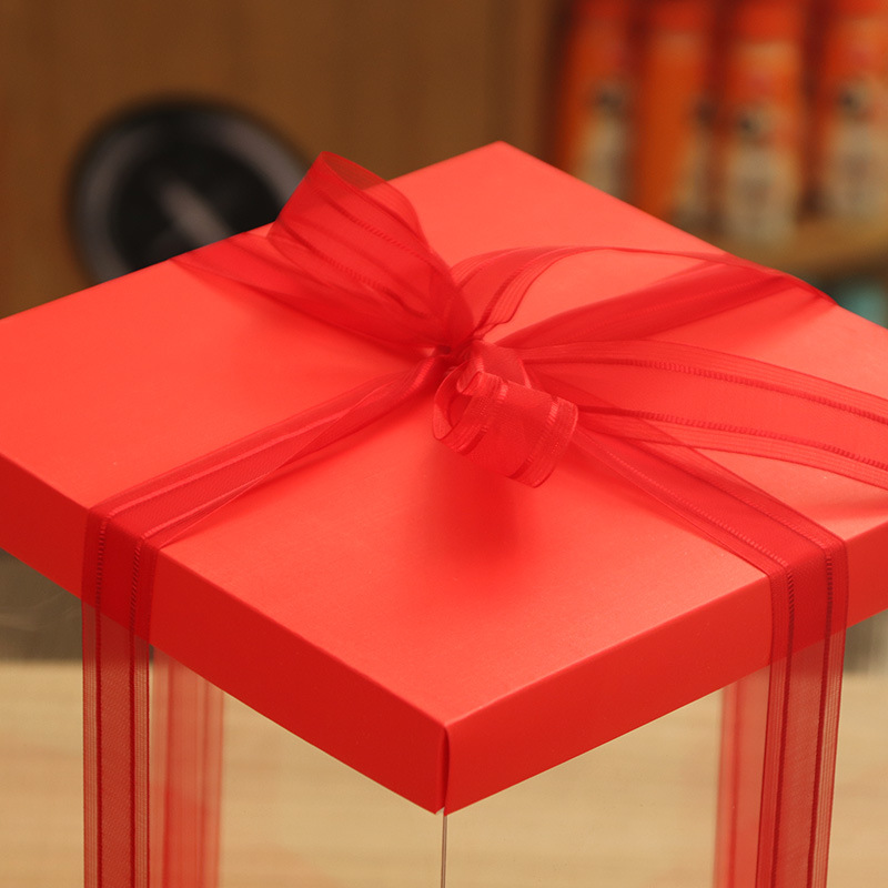 红色透明生日蛋糕盒喜庆节日礼品包装盒三合一烘焙包装盒高档礼盒