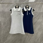 厂家直营TB春夏季新款A字背心撞色Polo领连衣裙小狗刺绣A字裙潮