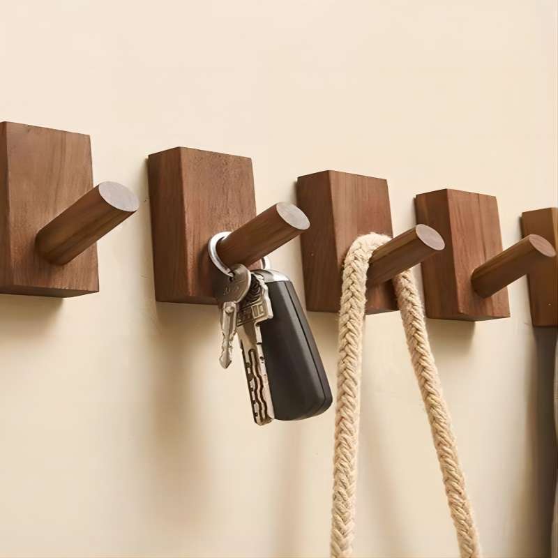 3个装北欧木质墙上挂钩 榉木免打孔衣帽钩玄关门后装饰壁挂式衣钩