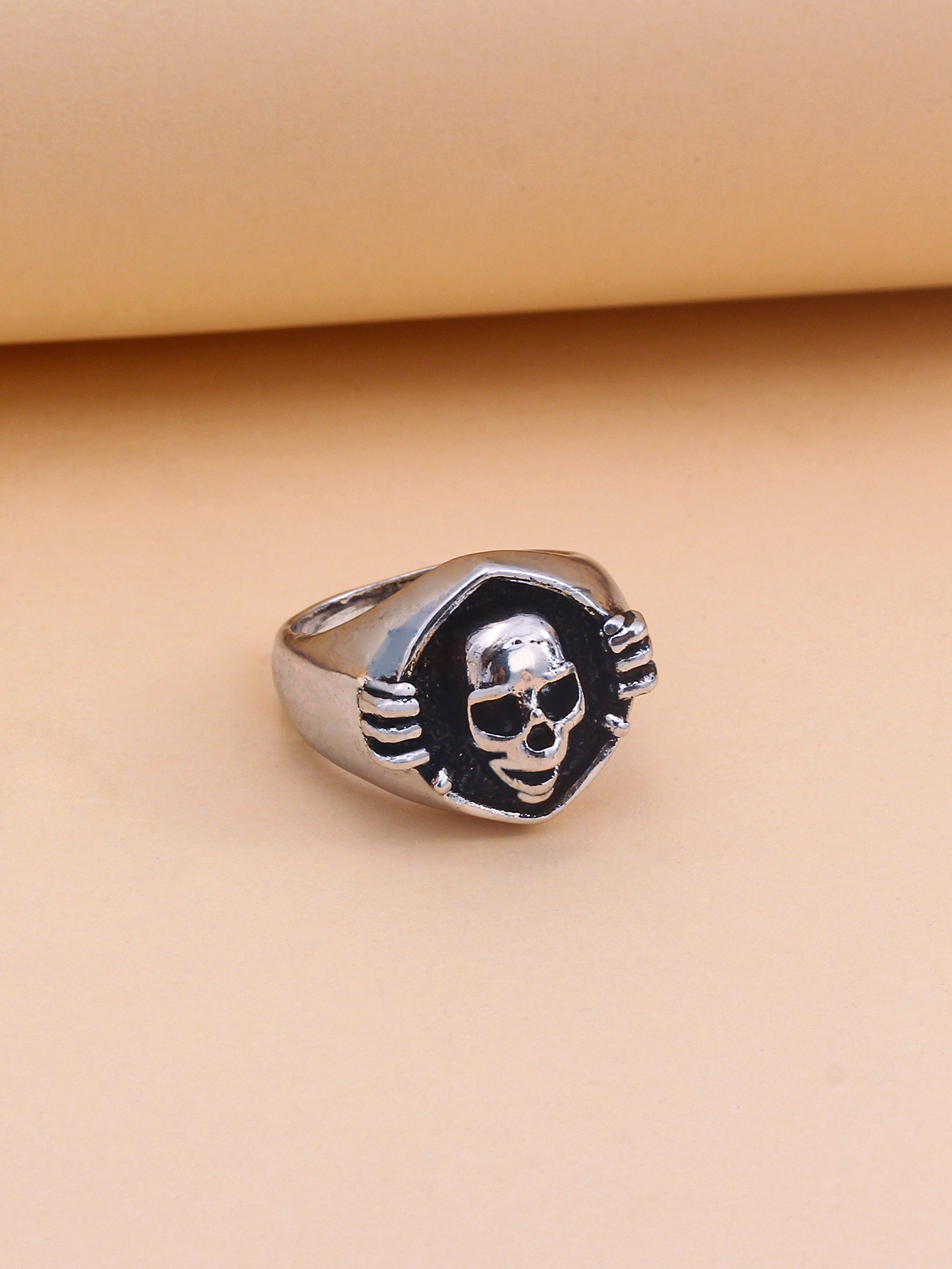 wish神秘朋克戒指批发 欧美复古朋克骷髅头男士戒指