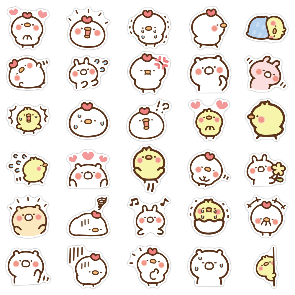 60张不重复可爱卡通小鸡涂鸦贴纸行李箱笔记本电瓶车防水贴纸批发
