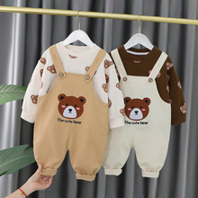 2023儿童套装春款小熊背带裤套装中小童男宝春季长袖套装一件代发