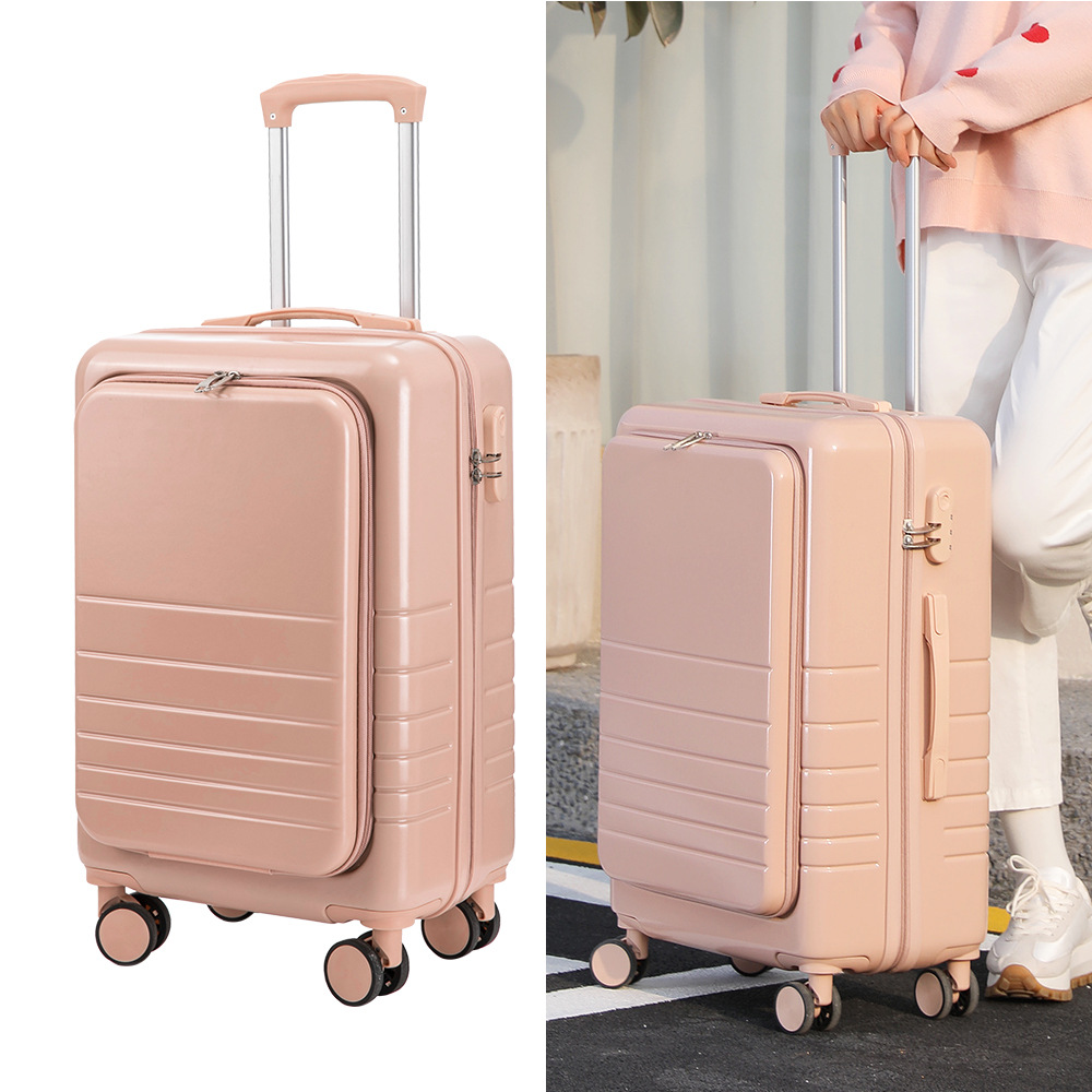 Large Capacity Luggage Front Open Cover Trolley Case 20-Inch Men's Boarding Suitcase with Combination Lock Universal Wheel Luggage Case Men's Leather Case