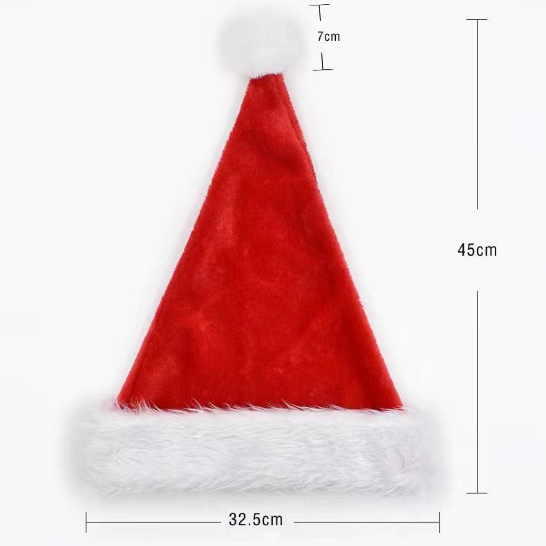Cross-Border Fleece-lined Thickened Christmas Hat Adult and Children Christmas Decorations Long Fluff Short Fluff Red and White Plaid Hat