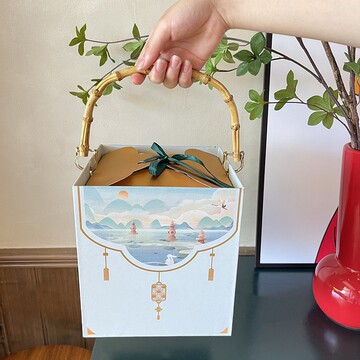 2024新款国风月饼礼盒高档复古中式中秋包装盒竹节8粒手提月饼盒