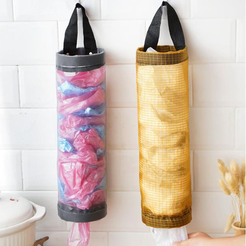 Grid Plastic Bag Buggy Bag Hanging Plastic Bag Collector Kitchen Garbage Bag Hanging Bag