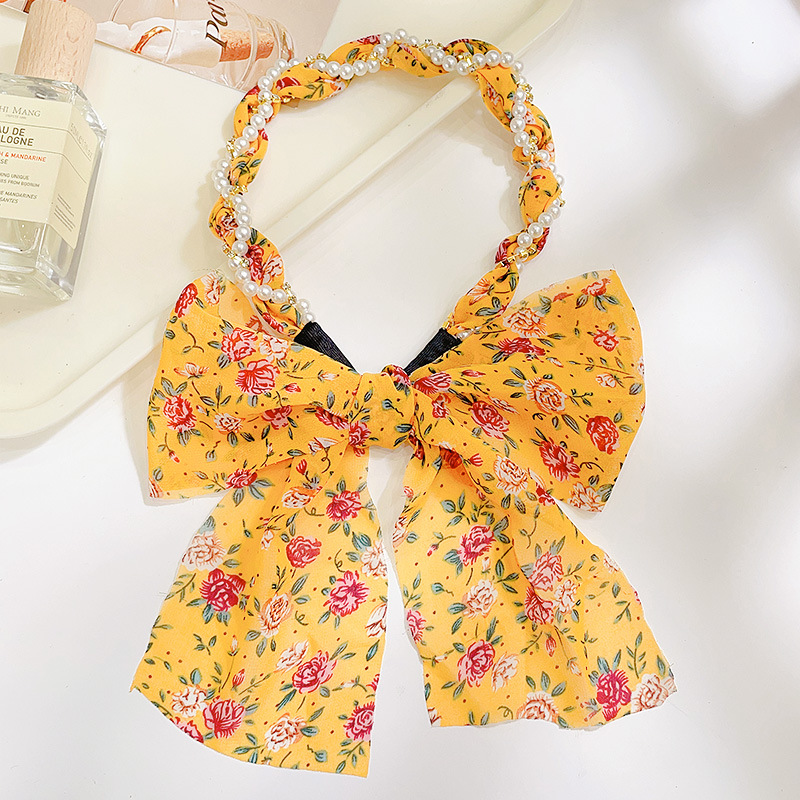 Children's Floral Hair Band Summer Silk Scarf Hair Tie Streamer Headband One Daily Outer Wear Lace-up Hair Braid Ribbon Headdress