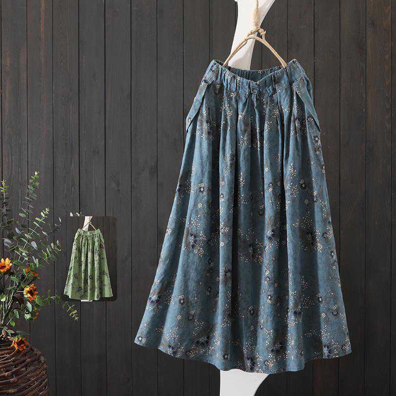 棉麻半身裙女2021新款夏季季a字半身裙中长款宽松亚麻高腰裙裙子