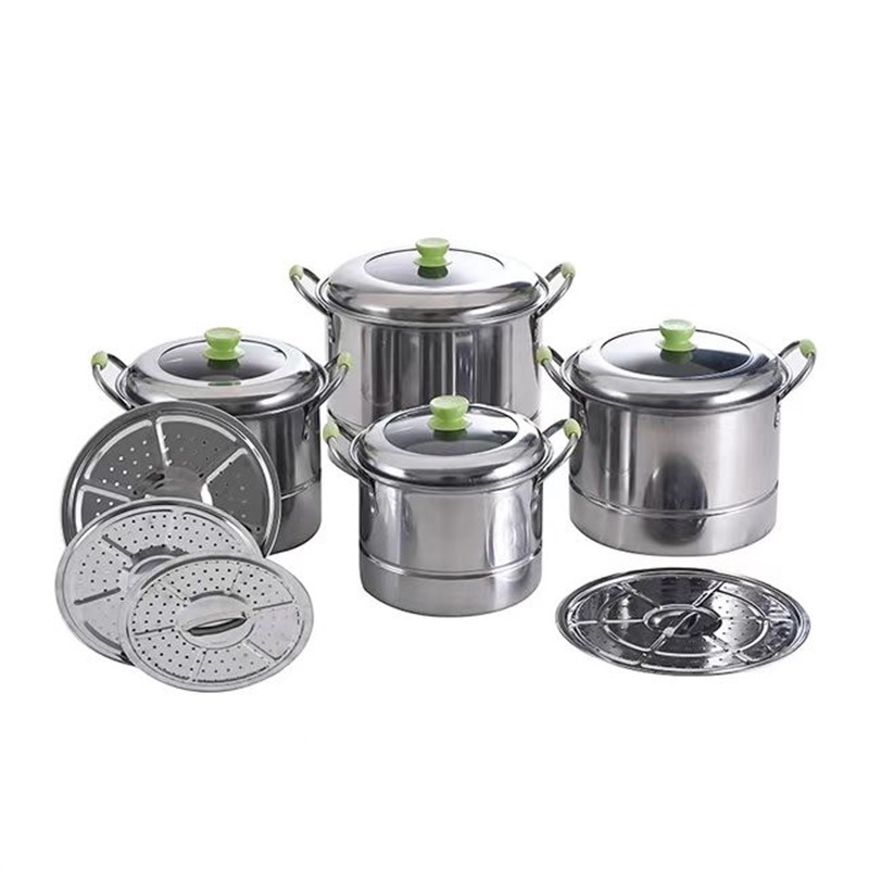 Stainless Steel Soup Bucket Set 22-28cm Four-Piece Combination Cover Steamer Straight Angle Pot Eight-Piece Set Couscous Pot