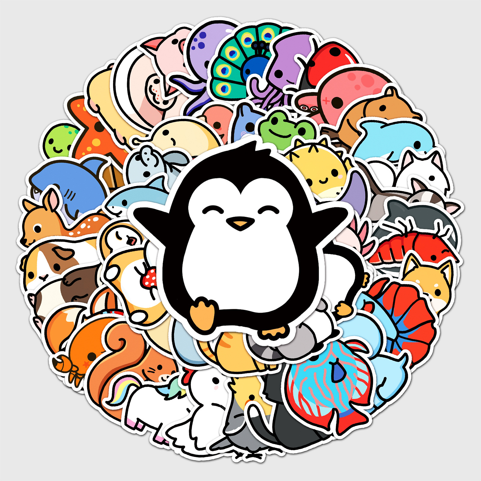 50张卡通动物涂鸦贴纸 跨境可爱儿童diy滑板手机壳行李箱贴纸防水