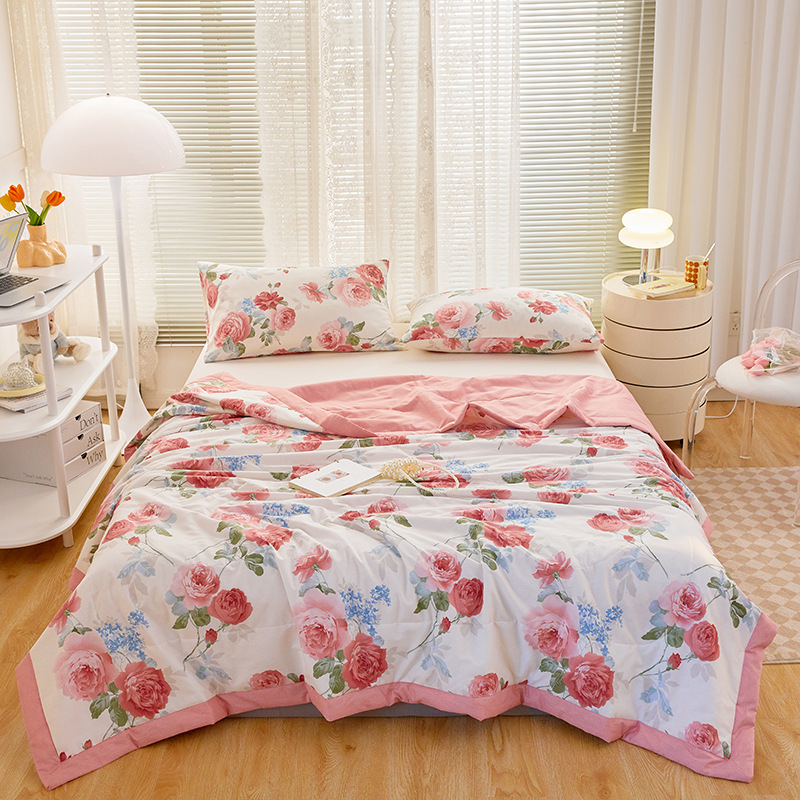 Cotton Printed Summer Quilt Sheet Double Home Summer Blanket Infant Quilt New Children Student Dormitory Air-Conditioning Summer Cooling Duvet Summer Blanket