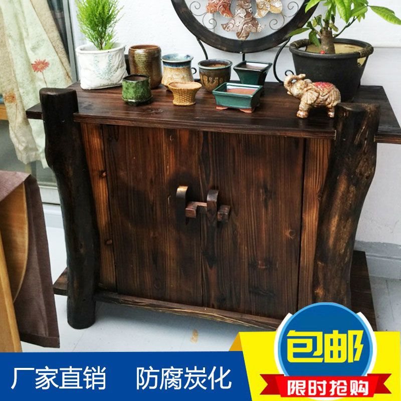 防腐木碳化户外储物柜鞋柜收纳柜实木玄关柜鱼缸架子鱼缸柜可