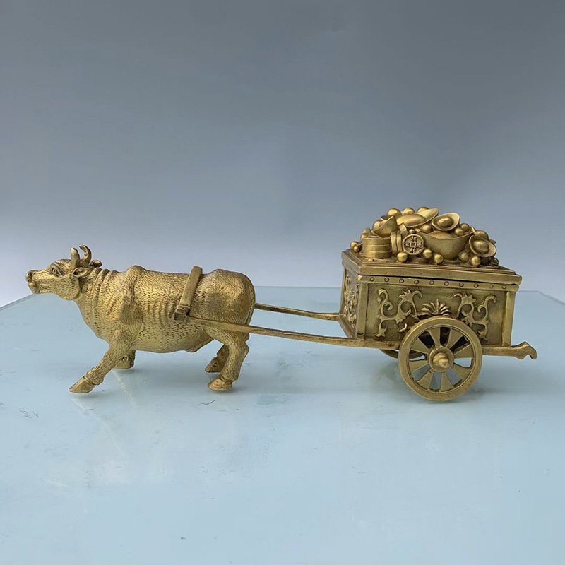 纯铜牛拉车招财旺金进财之宝铜牛拉元宝旺市牛摆件牛拉金车