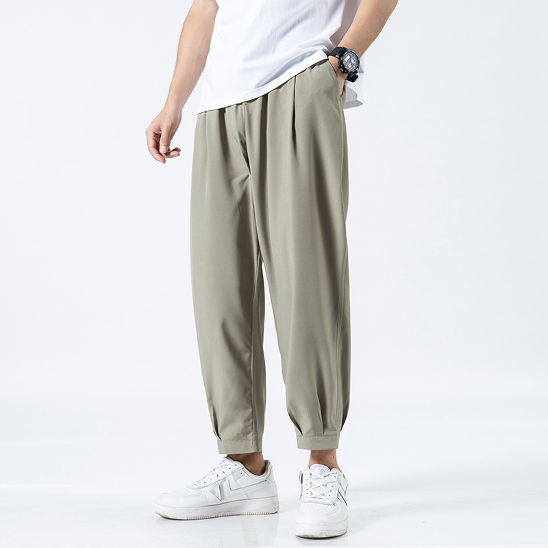 Summer Casual Pants Men's Loose Oversized Track Pants Men's Clothing Cropped Pants Japanese Style Thin Ankle-Length Pants Men