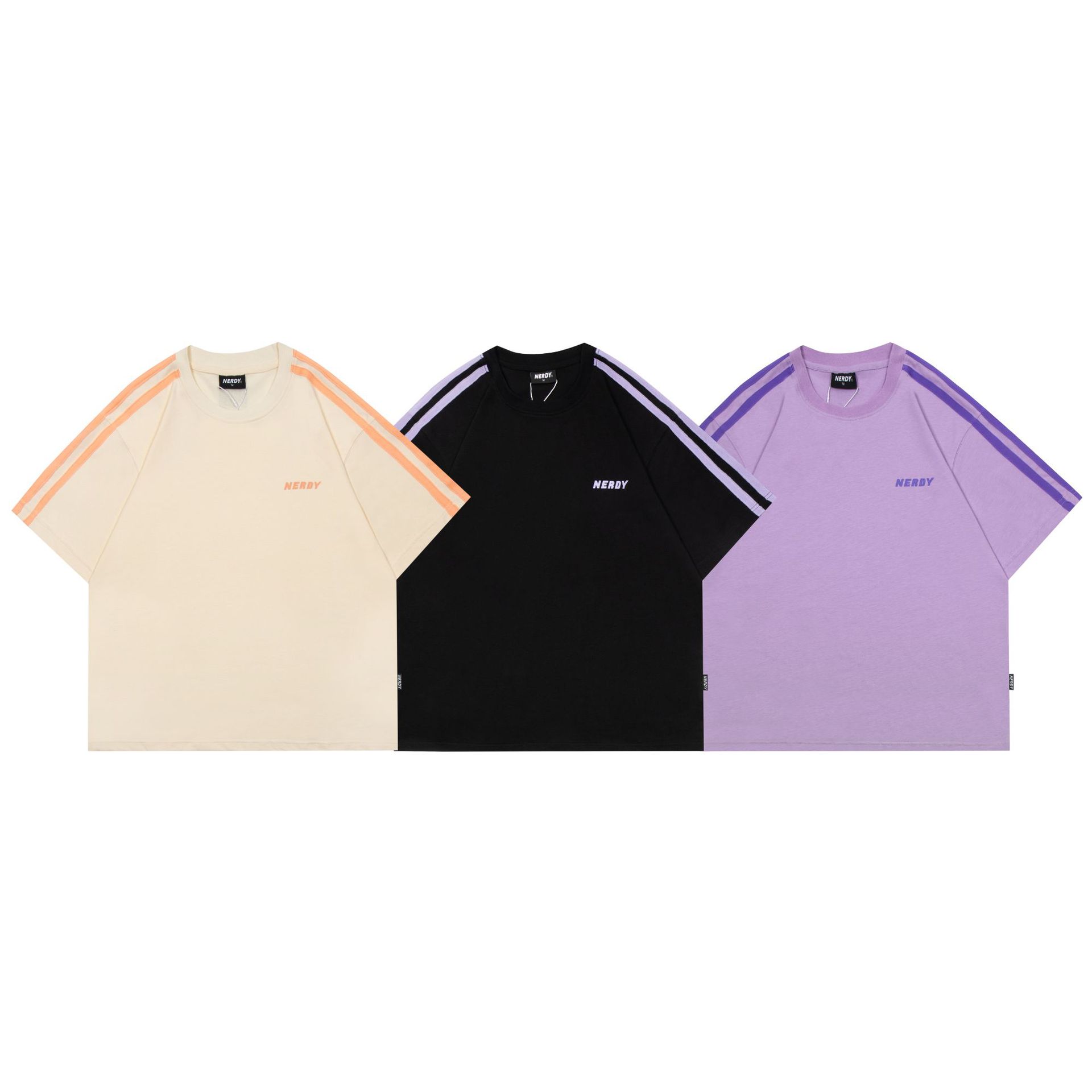 韩国夏季nerd袖肩双条杠胸前字母印花ins短袖男女情侣甜蜜休闲t恤