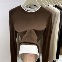 美拉德设计感假两件长袖t恤女装秋冬叠穿拼接撞色内搭上衣打底衫