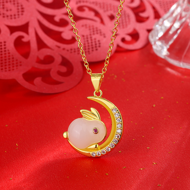 Jade Hare Necklace Female Temperament Light Luxury Special Interest Light Luxury Design Sense Moon Bunny Clavicle Chain Autumn and Winter Strength Chain New