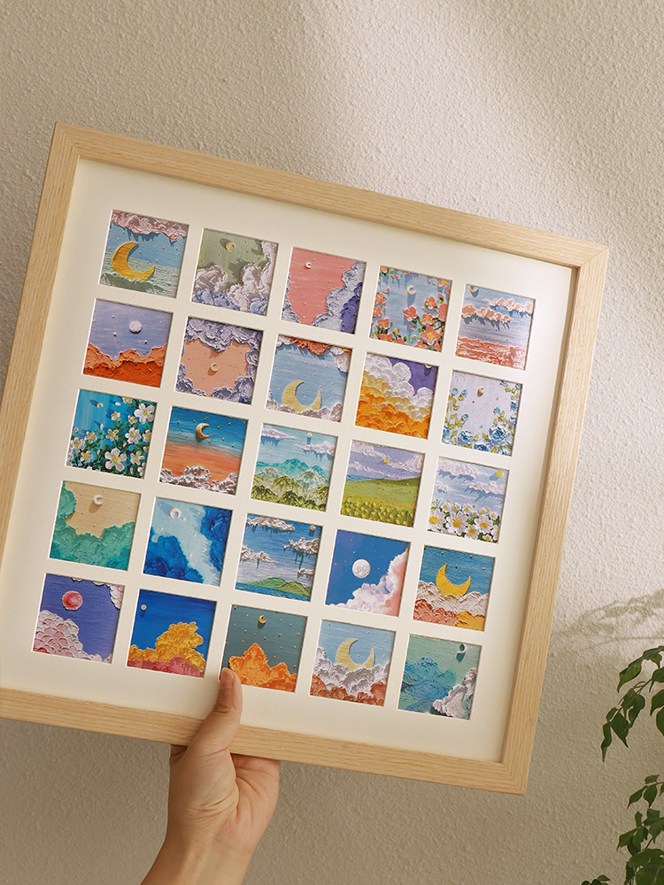 54n油画棒相框摆台diy手工绘画作品保存装裱画框方形卡纸九宫格挂
