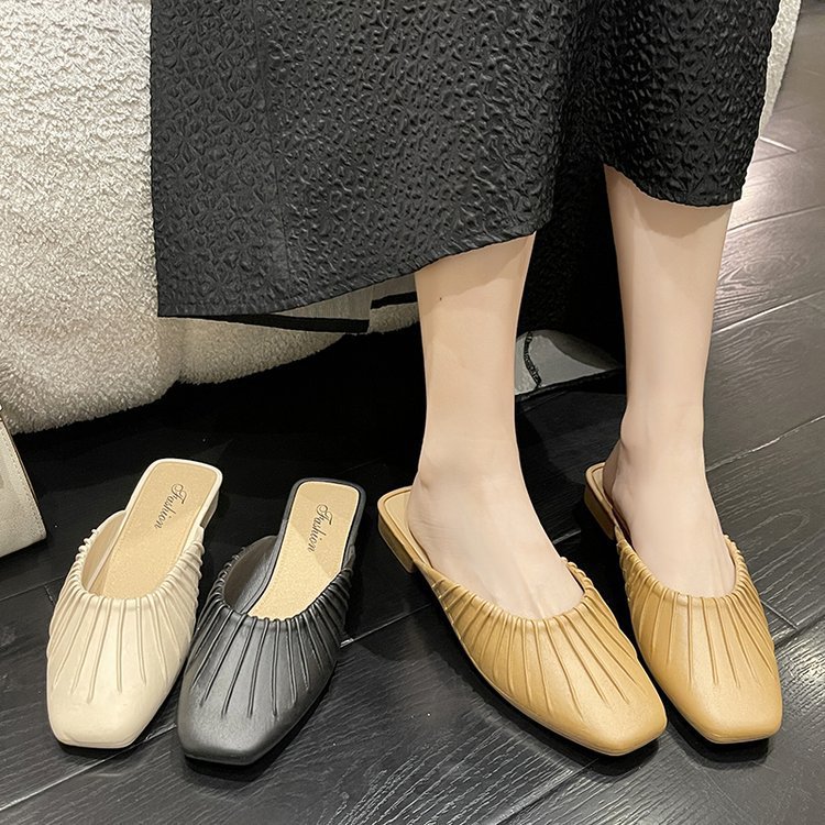 Summer New Fashion Flat Women's Toe Cap Semi Slipper Outdoor Waterproof PVC Ultra-Light Slip-on Lofter Sandals