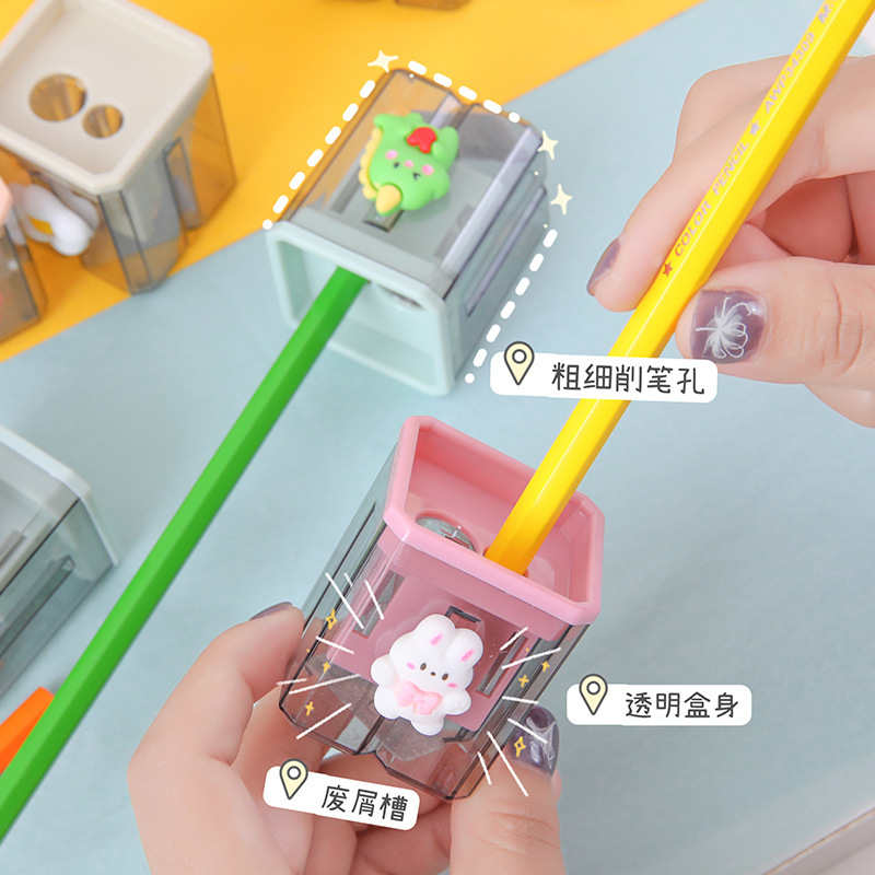 Cartoon Double Hole Pencil Sharpener Small Portable Pencil Sharpener Children Pencil Shapper Student Thin Rod Pencil Knife Penknife