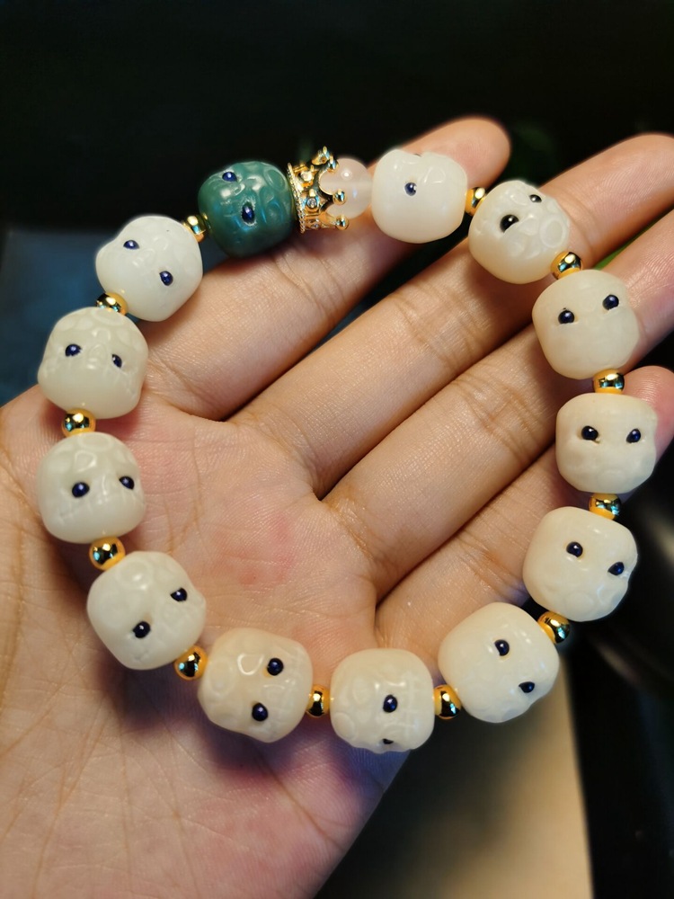 抖音直播菩提根呆呆团阴皮绿菩提根雕刻阿呆多宝菩提手链男女手串