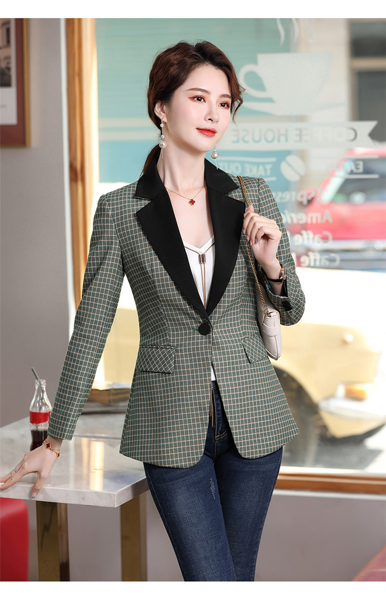 格子西装外套女春秋时尚气质韩版英伦风修身撞色拼接休闲西服上衣