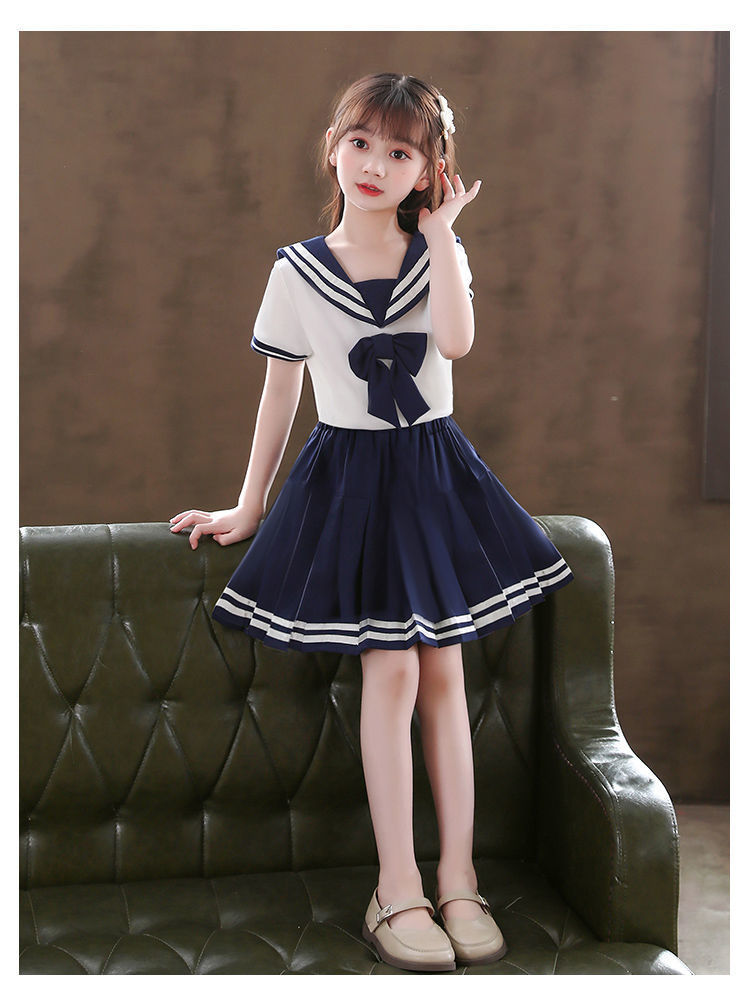 儿童海军领jk制服套装裙子女童洋气夏装中大童小学生两件套水手服