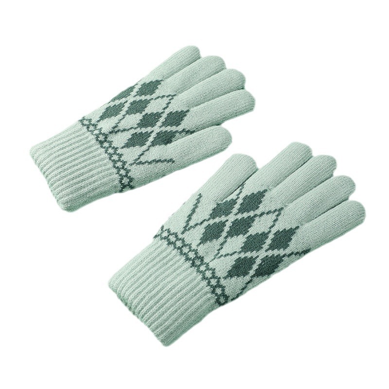 Cross-Border Women's Gloves plus Size Winter Knitting Wool Touch Screen Thermal Extra Thick with Fleece Double-Layer Five-Finger Gloves Wholesale