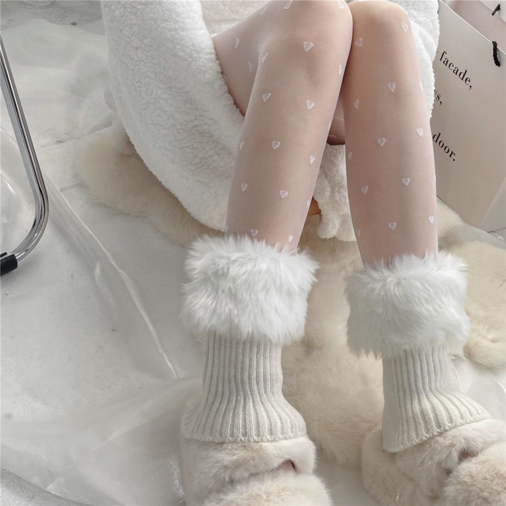 Japanese JK Furry Foot Sock Turn-over Warm Imitation Fur Knitted Bunching Socks Cute Small Leg Protector Autumn and Winter for Children and Students