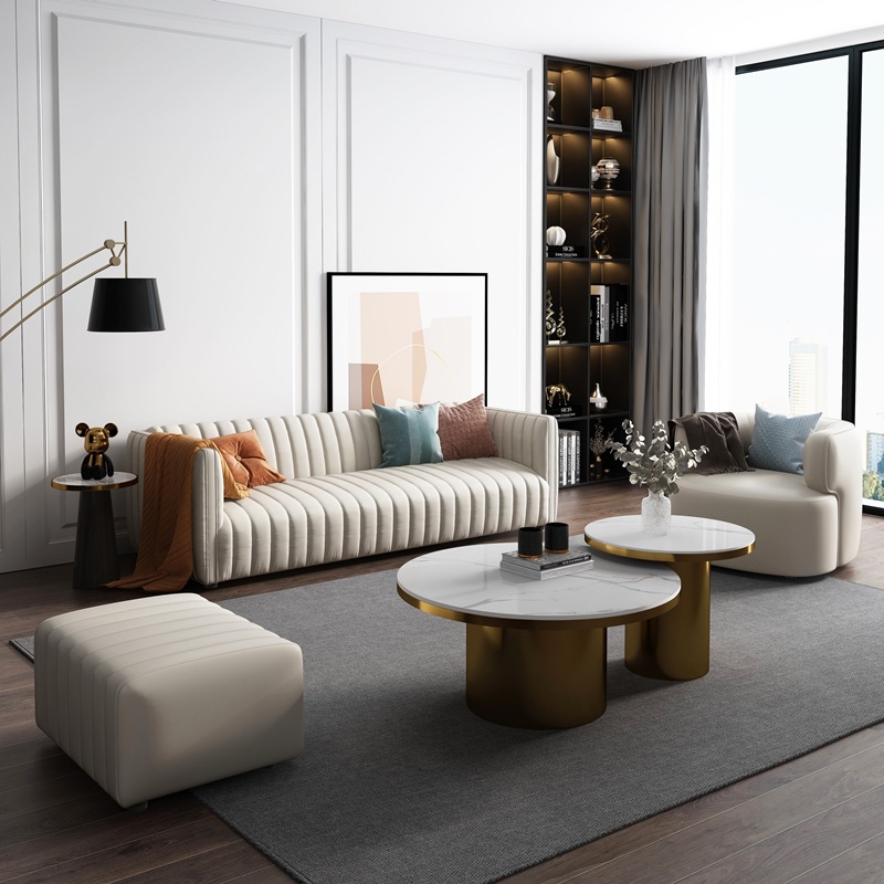 美式轻奢四人位客厅沙发组合后现代简约奢华小户型真皮沙发定制-询价