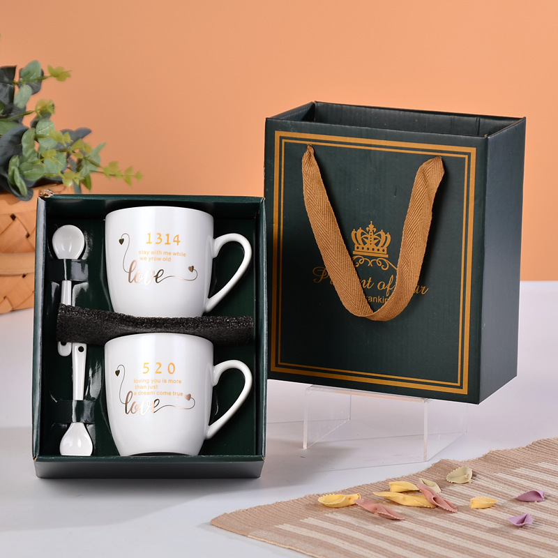 1314520 Ceramic Couple Cups Gold Jewelry Activity Gift Qixi Hand Gift Coffee Cup Valentine's Day Gift