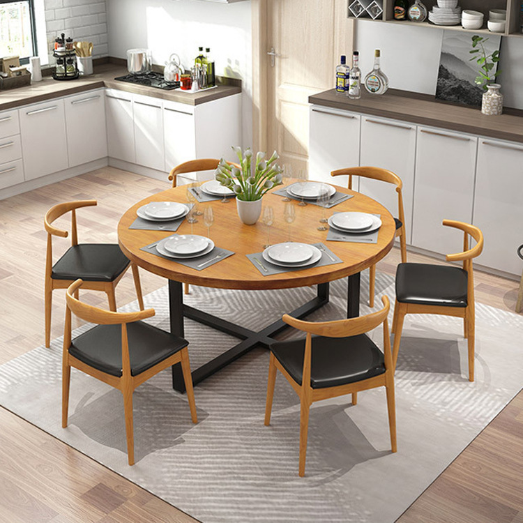 复古酒吧烧烤店餐厅圆形餐桌椅组合工业风咖啡厅餐吧商用实木餐桌