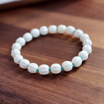 天然猛犸象牙手链配绿松石8mm猛犸南瓜珠手链一件代发文玩手串